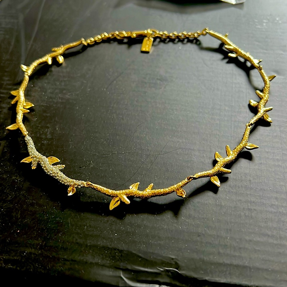 New Coach gold Swarovski diamond bling vine dainty statement collar necklace